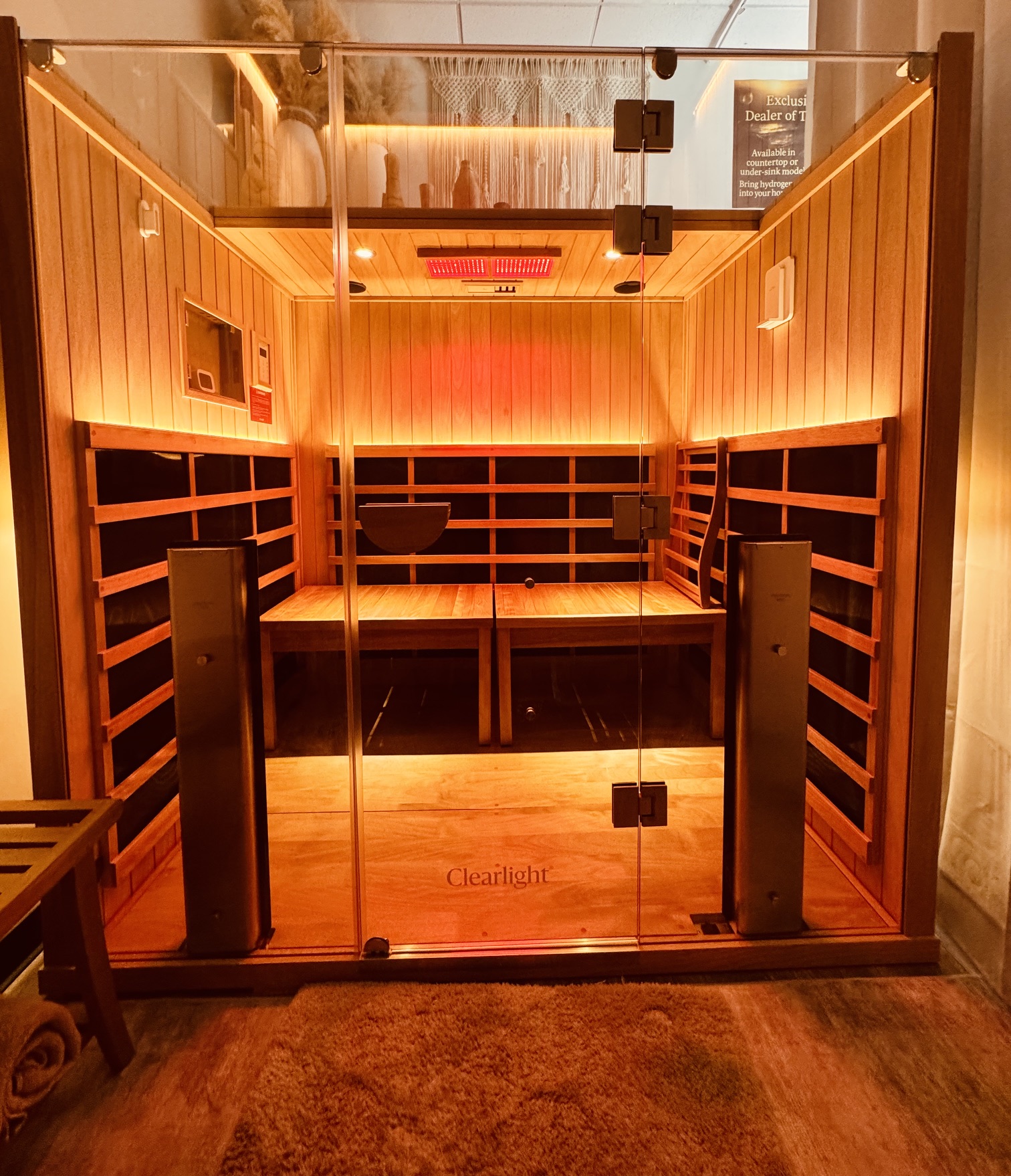 Interior of the Clearlight Sanctuary Y full-spectrum infrared sauna at Naturally Bronzed Wellness Studio, Great Neck NY